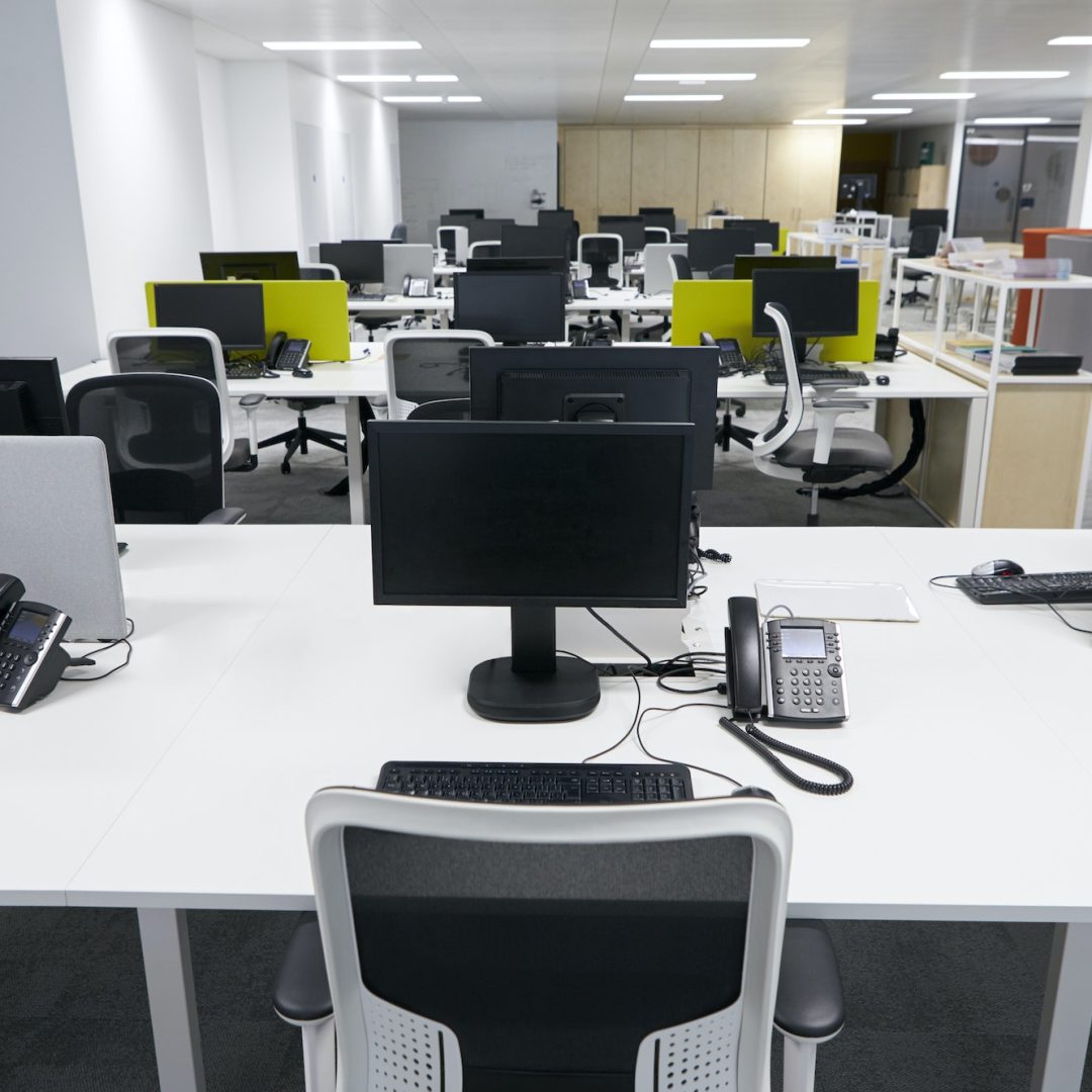 Workstation in an empty open plan office